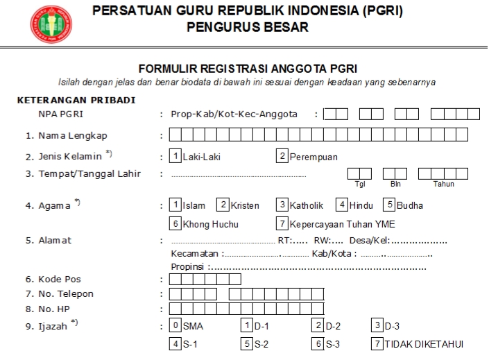 Pendaftaran PGRI Tanatidung - Persatuan Guru Republik Indonesia Cabang Tanatidung